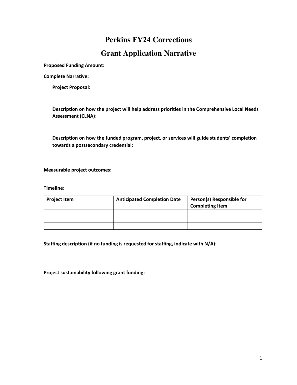 Perkins Corrections Grant Application Narrative - Nevada, Page 1