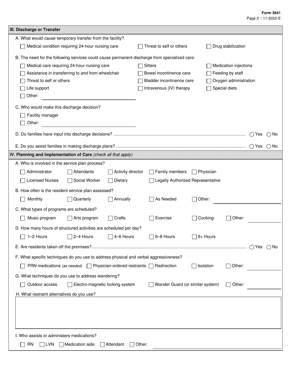 Form 3641 Download Fillable PDF or Fill Online Alzheimer's Assisted ...