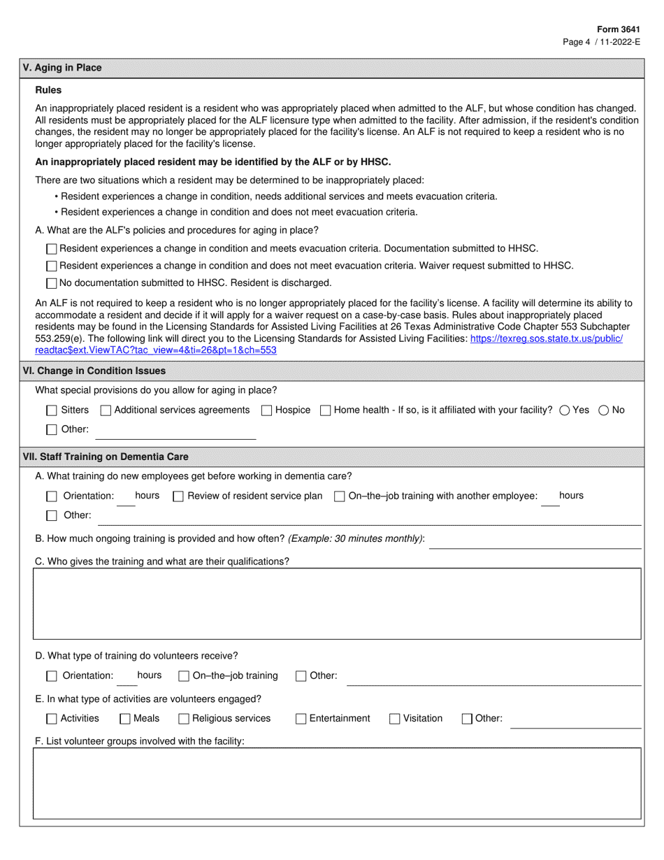Form 3641 Alzheimers Assisted Living Disclosure Statement - Texas, Page 4