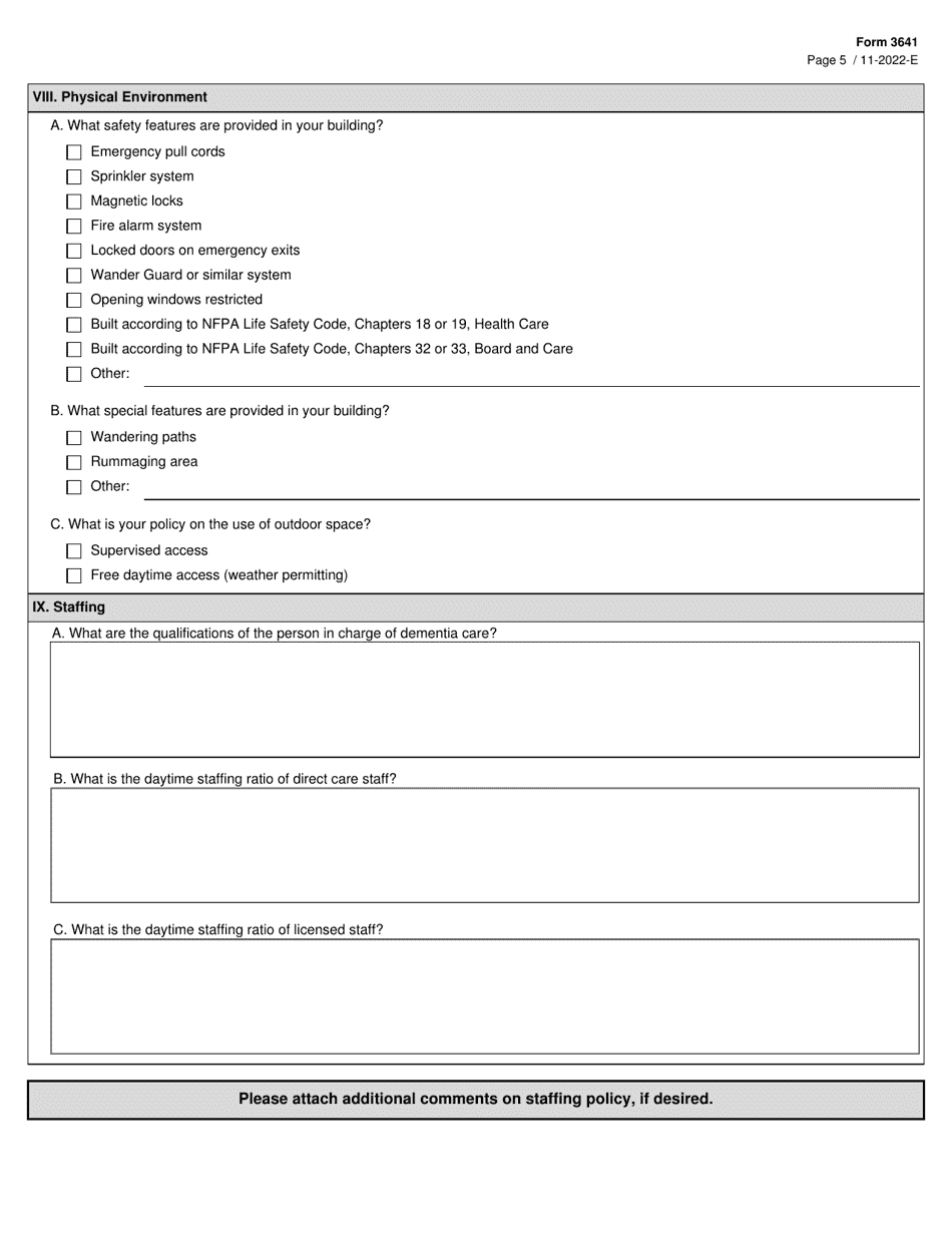 Form 3641 Alzheimers Assisted Living Disclosure Statement - Texas, Page 5