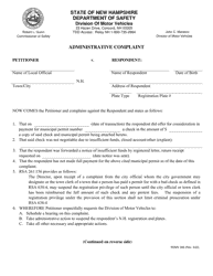 Form RDMV306 Administrative Complaint - New Hampshire