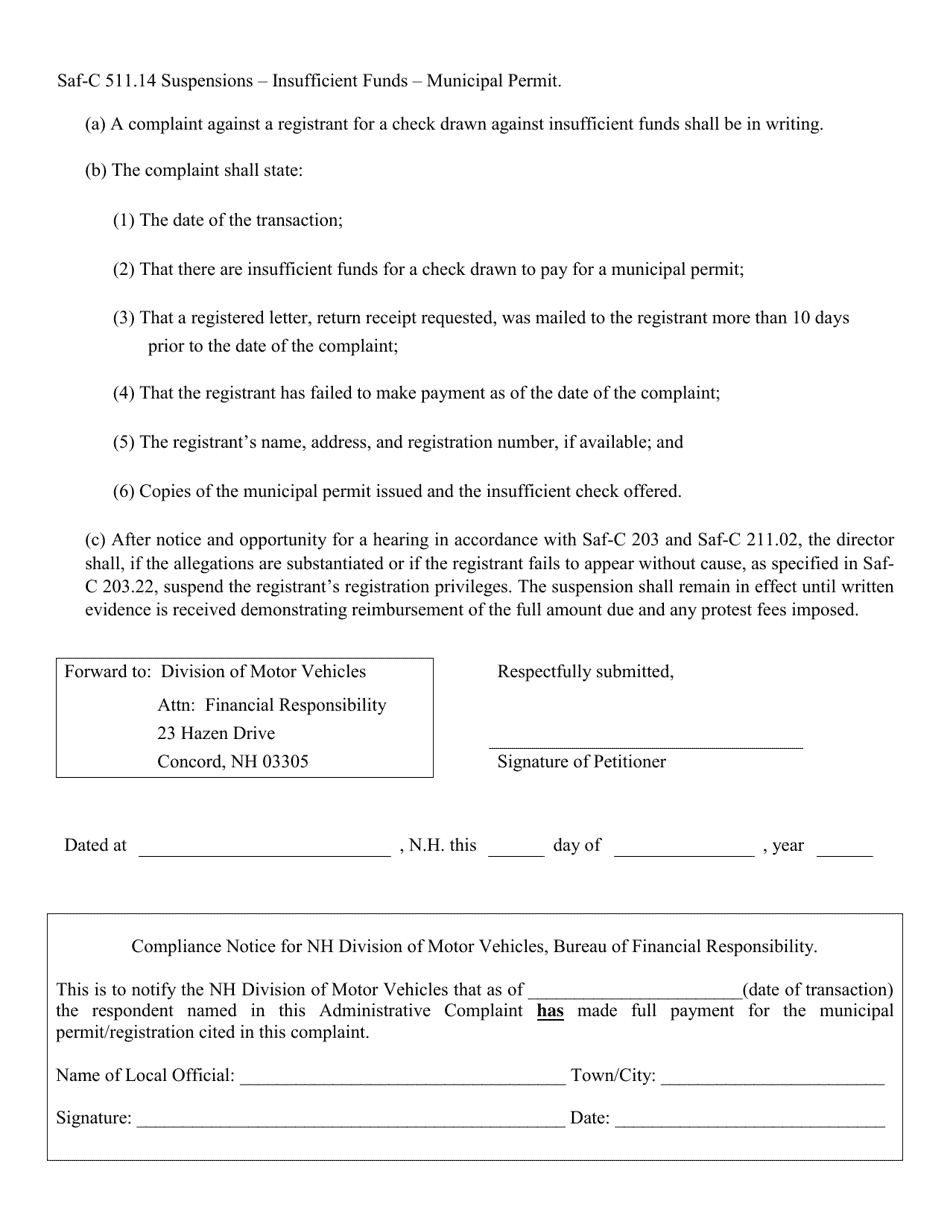 Form RDMV306 Administrative Complaint - New Hampshire, Page 2