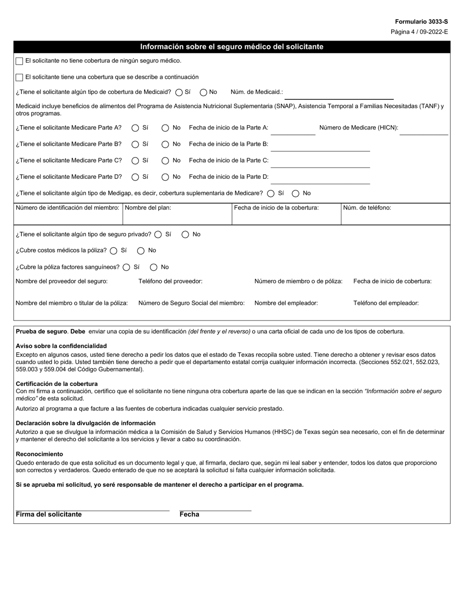 Formulario 3033-S Programa De Asistencia Para La Hemofilia - Texas (Spanish), Page 4
