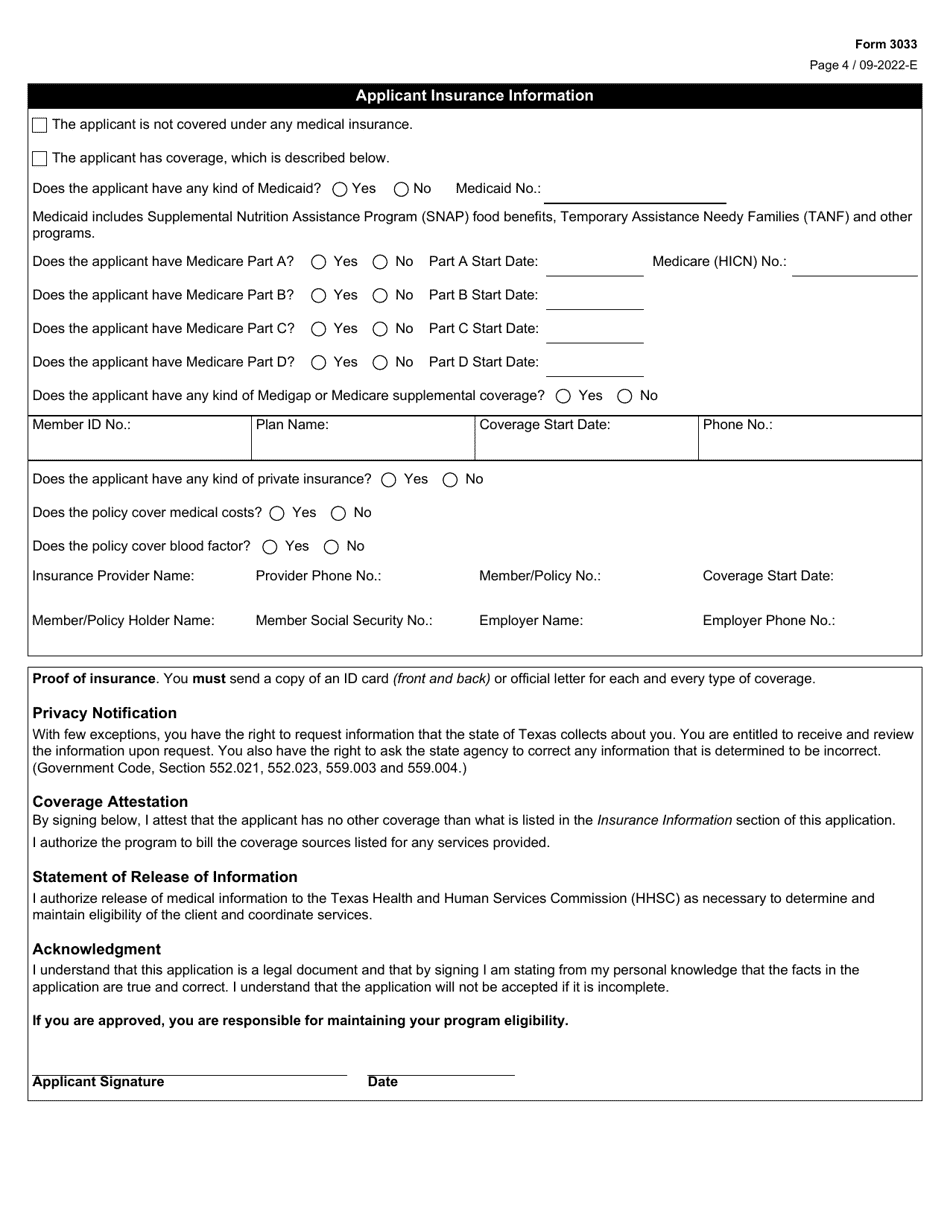 Form 3033 Hemophilia Assistance Program (Hap) Application - Texas, Page 4