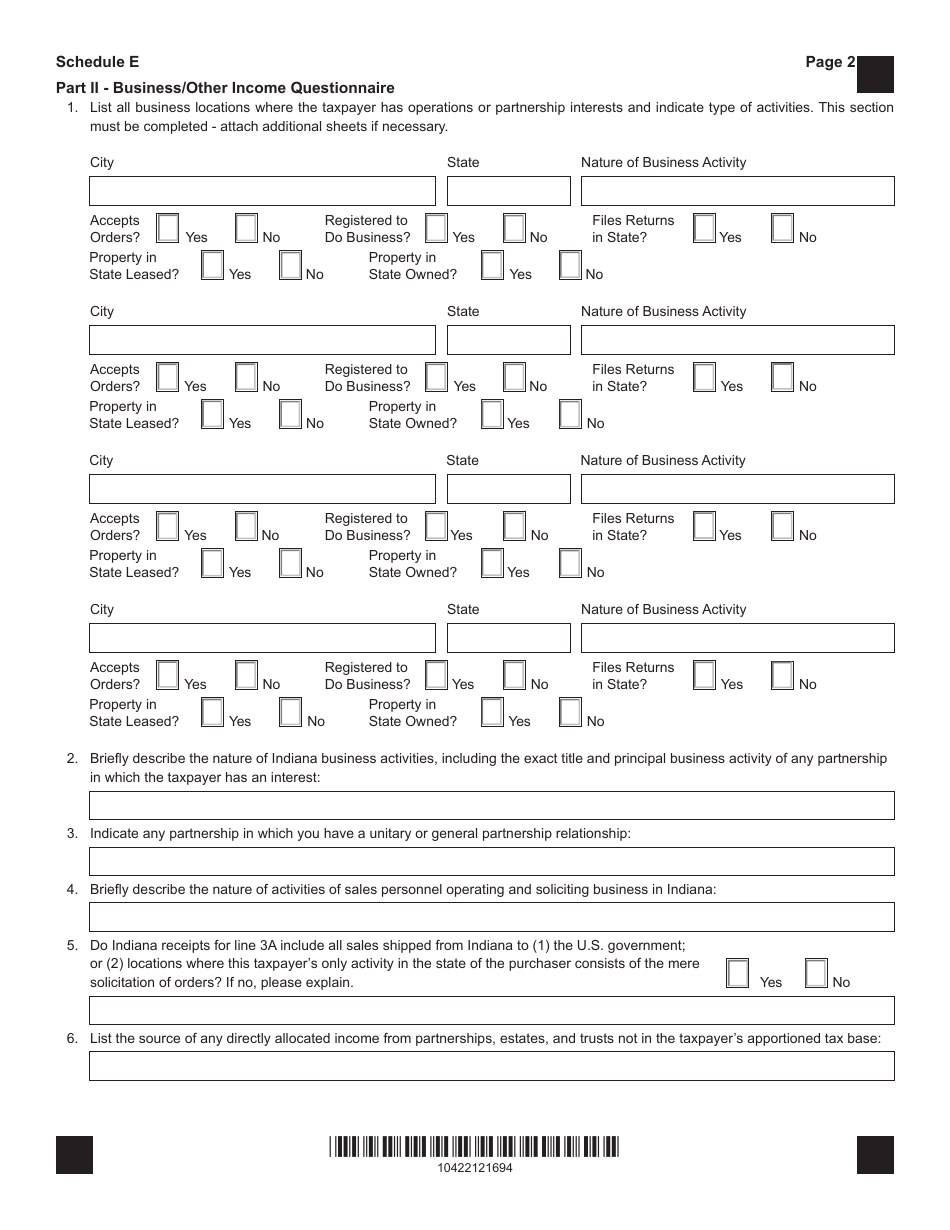 Form It-20 (it-20s; It-20np; It-65; State Form 49105) Schedule E 