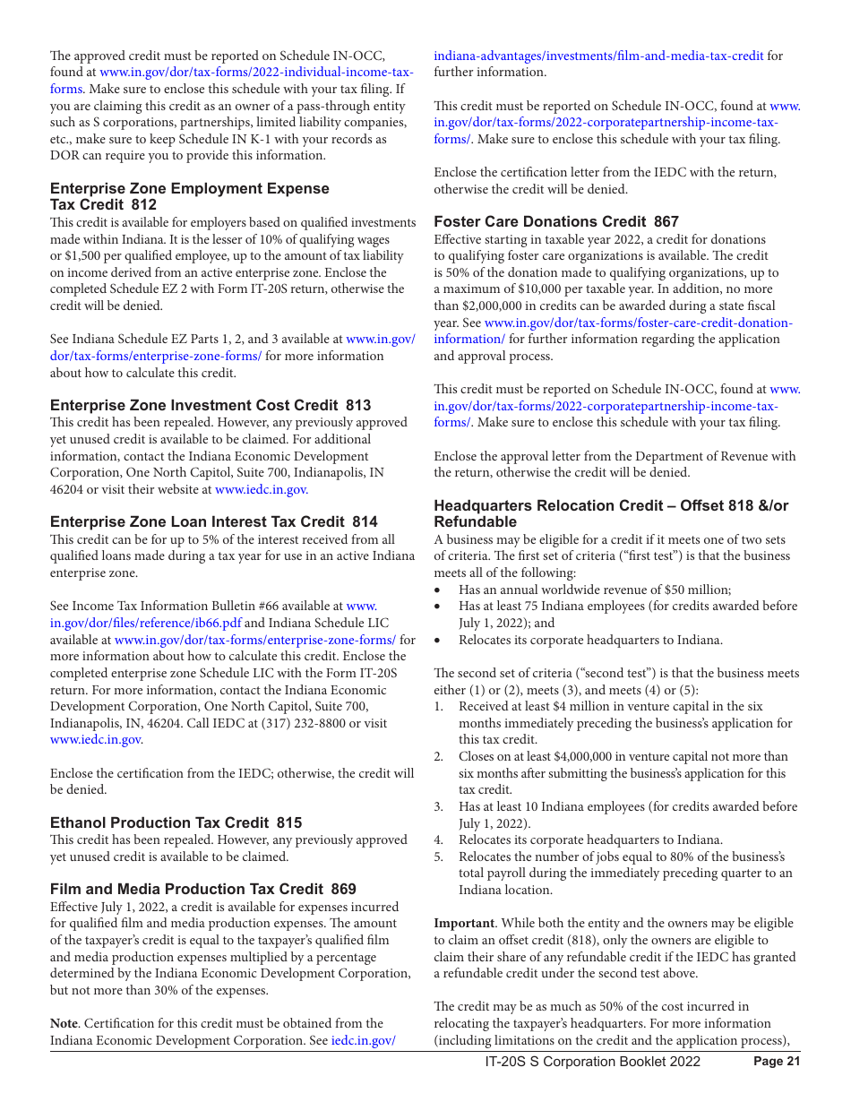 Instructions for Form IT-20S, State Form 10814 Indiana S Corporation Income Tax Return - Indiana, Page 21