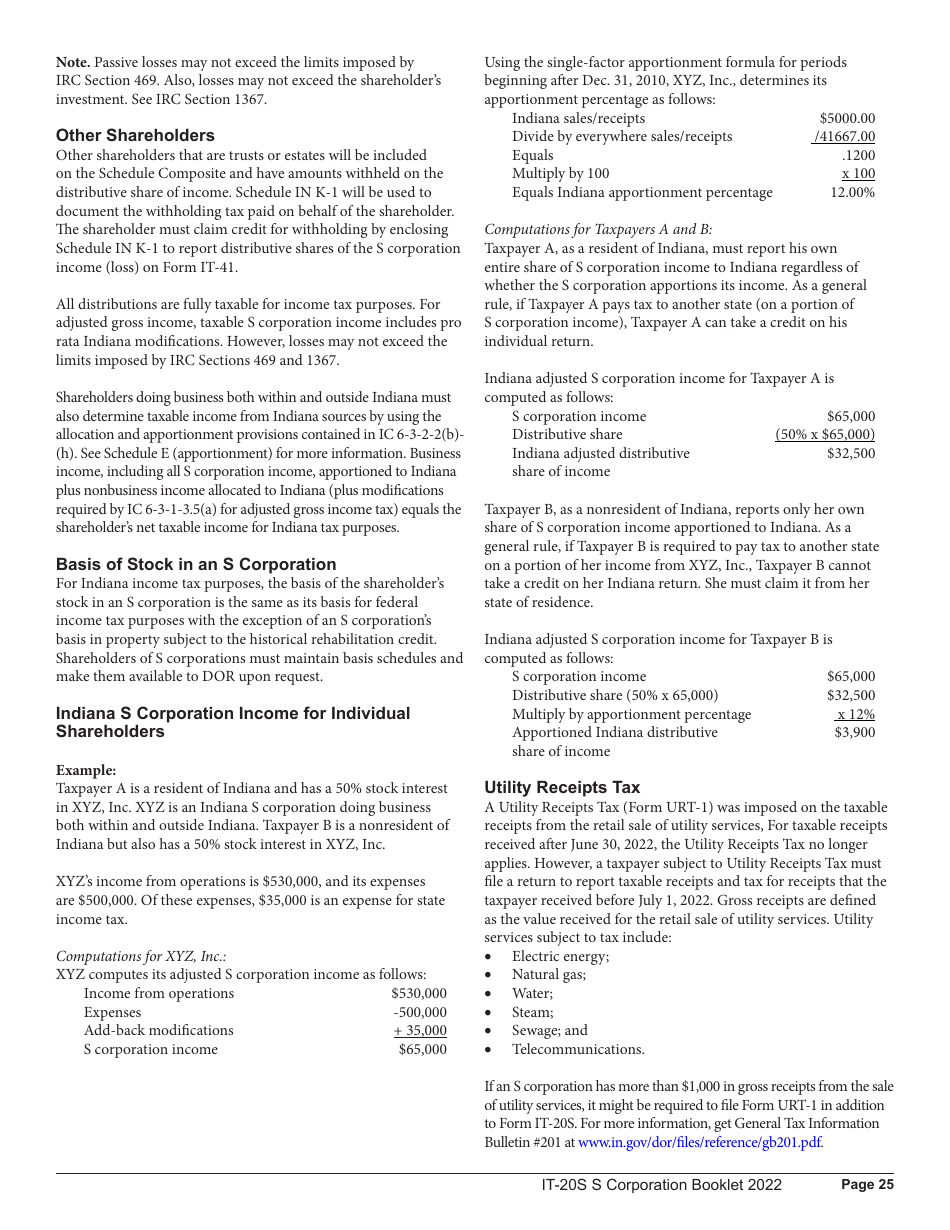 Instructions for Form IT-20S, State Form 10814 Indiana S Corporation Income Tax Return - Indiana, Page 25