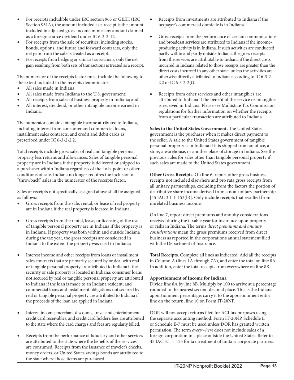 Instructions for Form IT-20NP, State Form 148 Indiana Nonprofit Organization Unrelated Business Income Tax Return - Indiana, Page 13