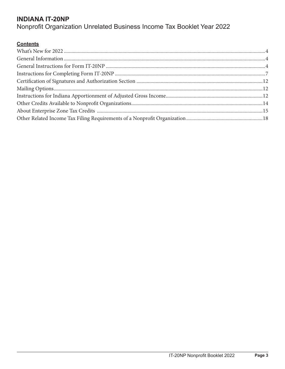 Instructions for Form IT-20NP, State Form 148 Indiana Nonprofit Organization Unrelated Business Income Tax Return - Indiana, Page 3