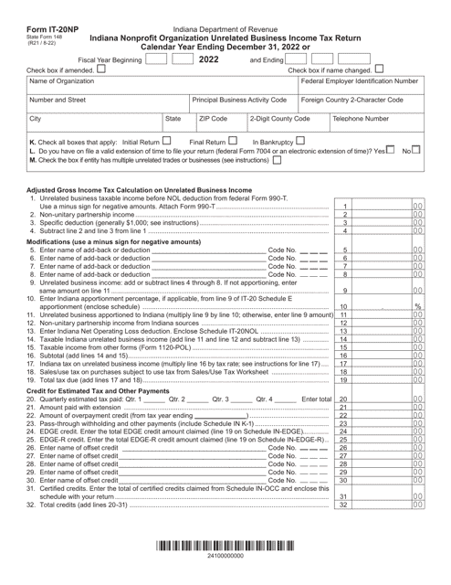 Form IT-20NP (State Form 148) 2022 Printable Pdf