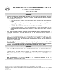 Form WH-120 Wage Claim Satisfaction of Payment Declaration - Texas