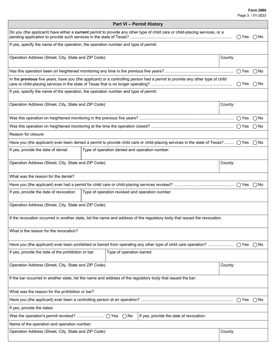 Form 2960 Application for a License to Operate a Residential Child Care Facility - Texas, Page 3
