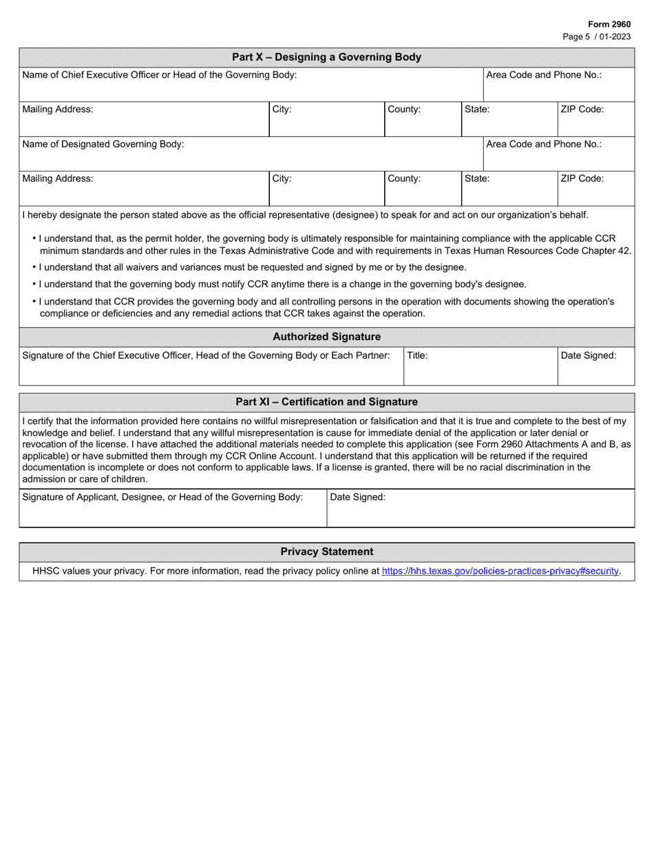 Form 2960 Download Fillable PDF or Fill Online Application for a ...