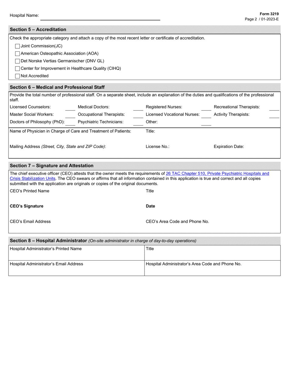 Form 3219 Multiple Location Psychiatric Hospital License Renewal Application - Texas, Page 2