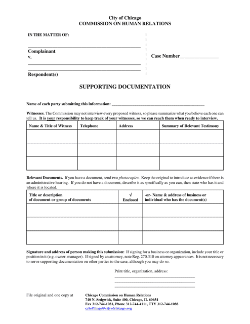 Supporting Documentation Cover Sheet - City of Chicago, Illinois