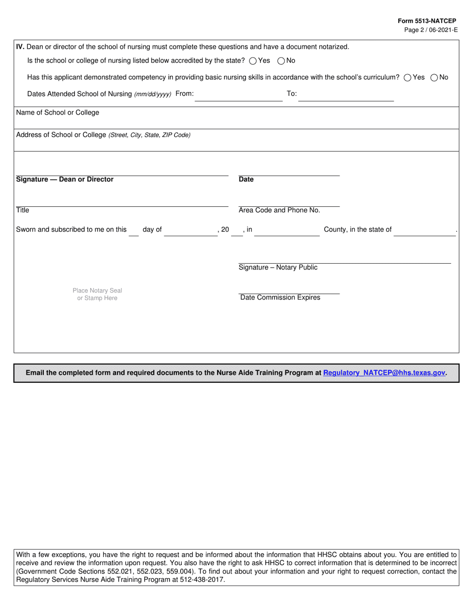 Form 5513-NATCEP Request to Take the Competency Evaluation Program (Cep) Based on Competency in Basic Nursing - Texas, Page 2