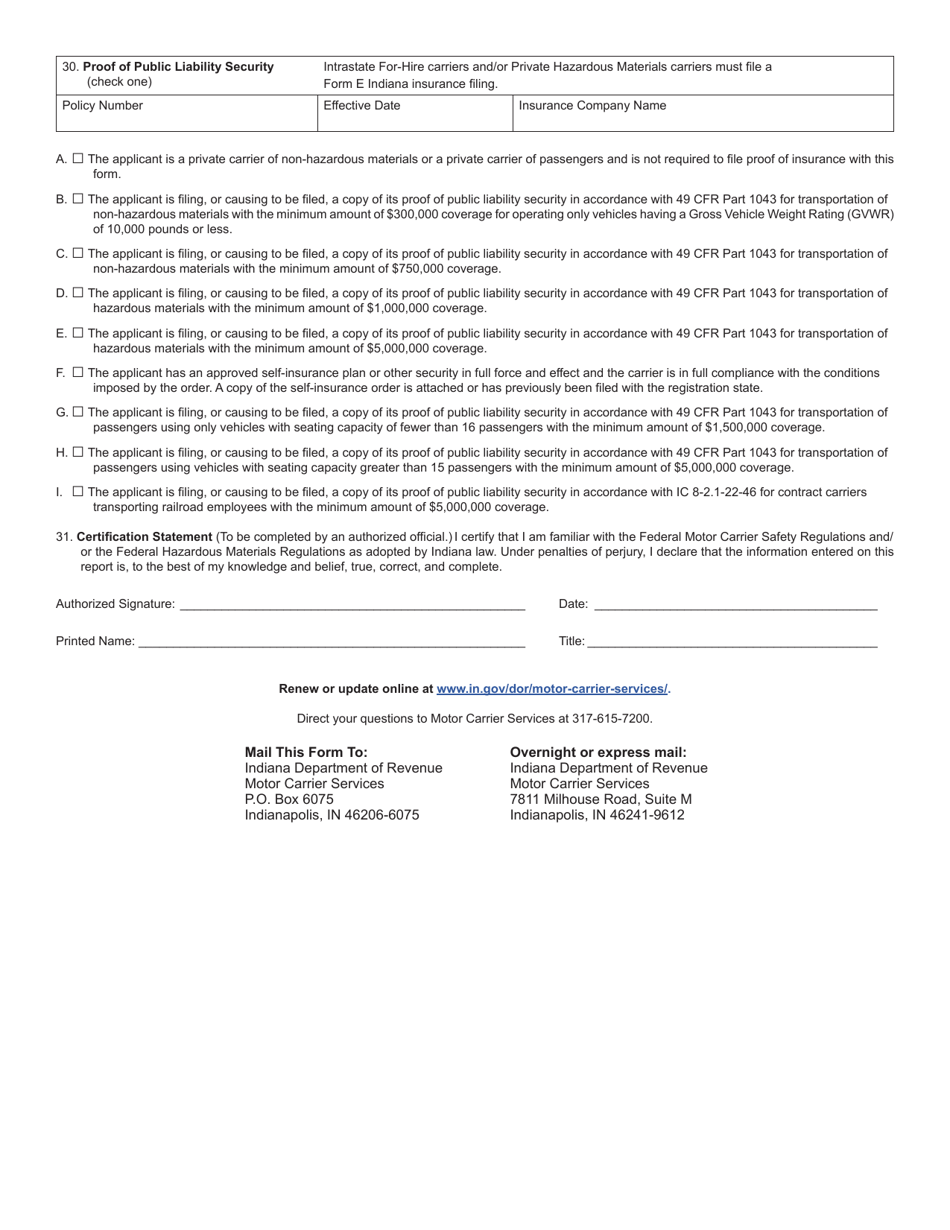 Form IOA-1 (State Form 46918) Intrastate Operating Authority - Indiana, Page 3