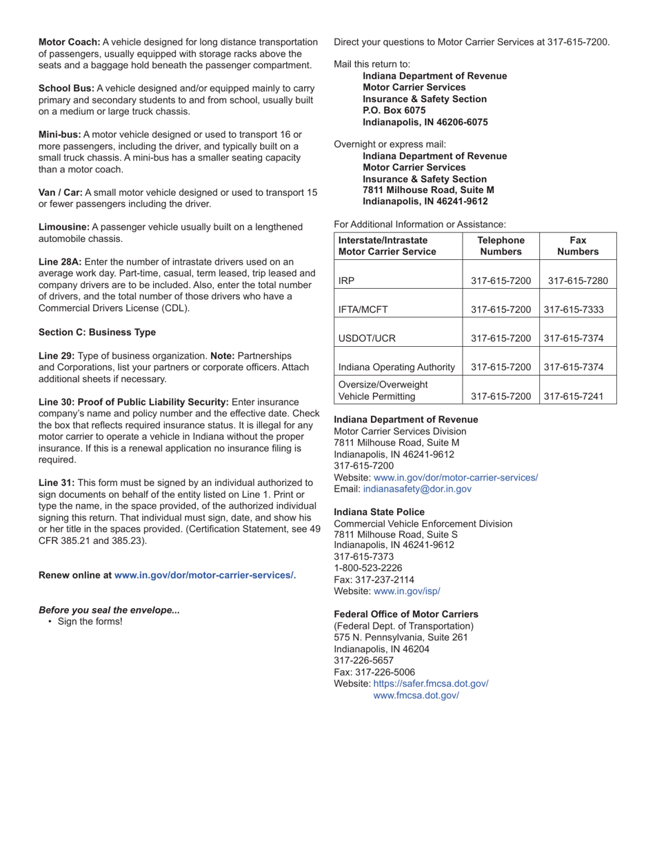Form IOA-1 (State Form 46918) Intrastate Operating Authority - Indiana, Page 5