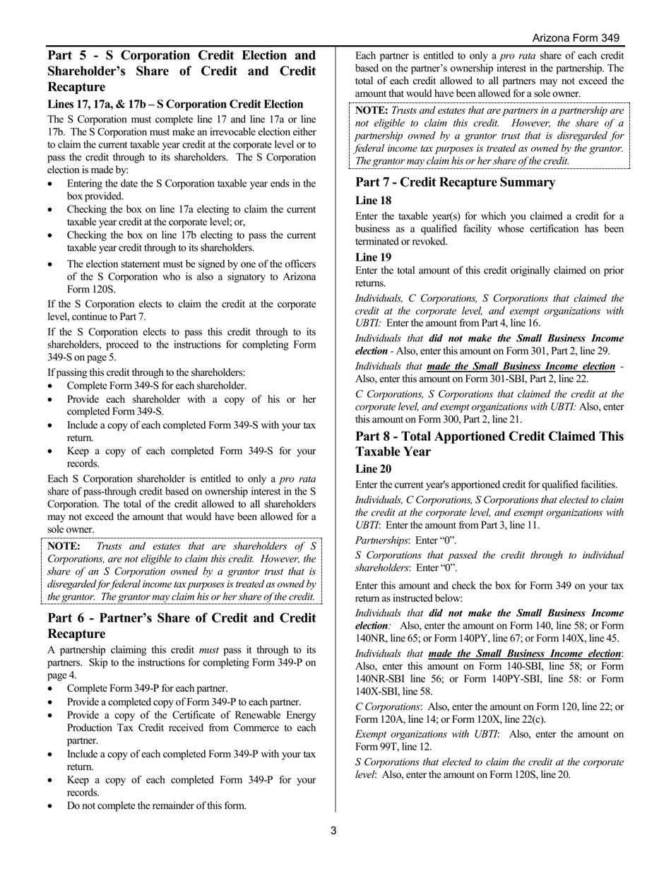 Download Instructions for Arizona Form 349, ADOR11192, Arizona Form 349 ...