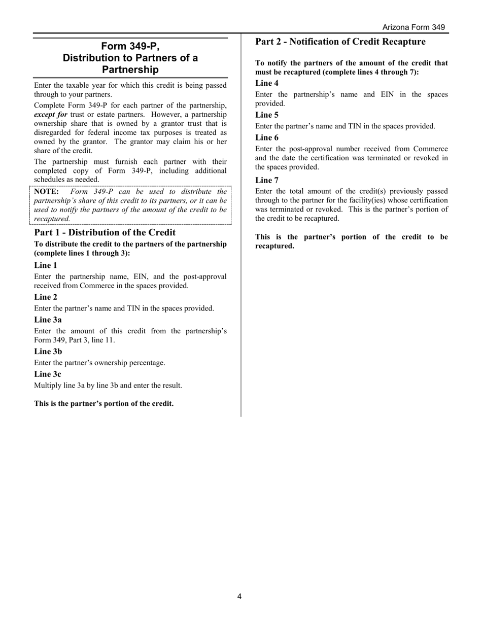 Download Instructions for Arizona Form 349, ADOR11192, Arizona Form 349 ...