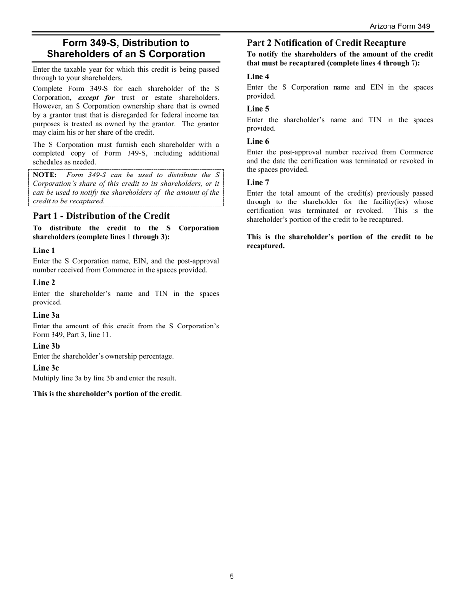 Download Instructions for Arizona Form 349, ADOR11192, Arizona Form 349 ...