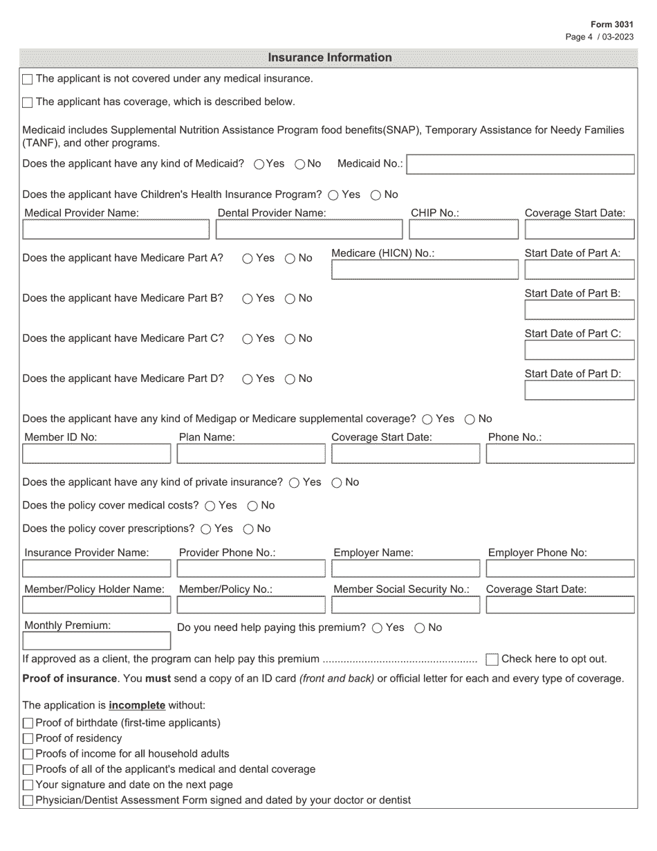 Form 3031 Children With Special Health Care Needs (Cshcn) Program Application - Texas, Page 4
