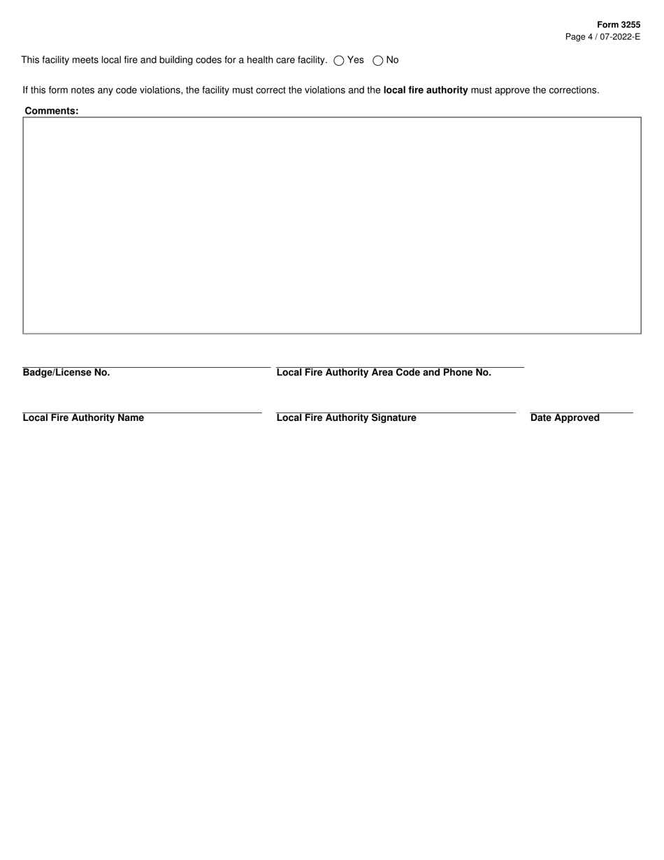 Form 3255 Fire Safety Survey Report for Hospitals and Crisis Stabilization Units - Texas, Page 4