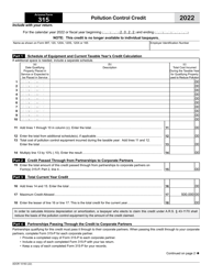Document preview: Arizona Form 315 (ADOR10183) Pollution Control Credit - Arizona, 2022
