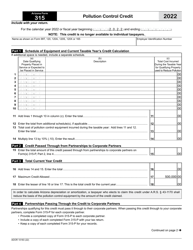 Arizona Form 315 (ADOR10183) Pollution Control Credit - Arizona