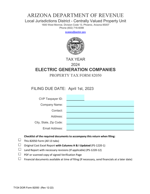 Form 82050 Electric Generation Companies Property Tax Form - Arizona, 2024
