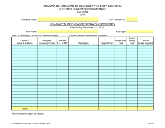 Form 82050 Electric Generation Companies Property Tax Form - Arizona, Page 10