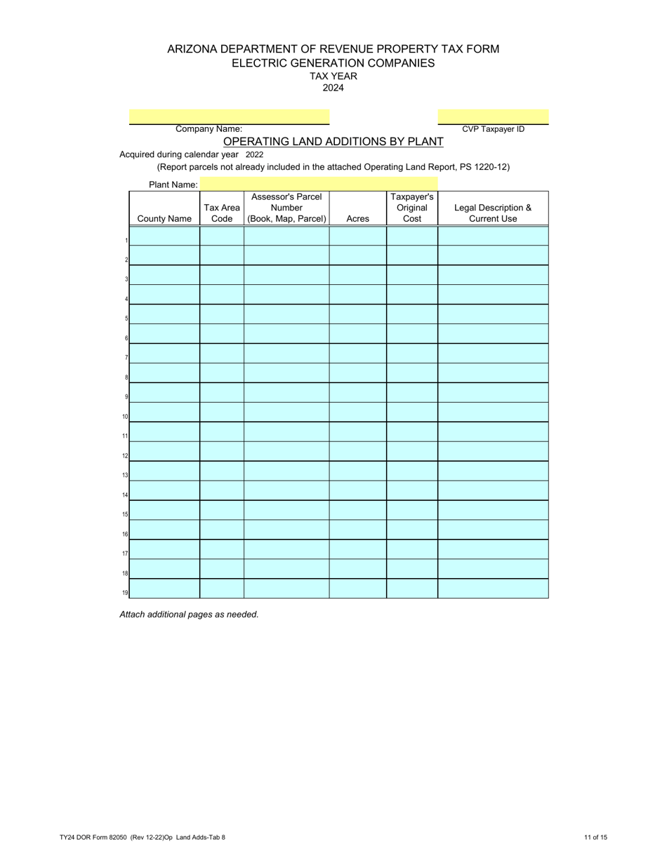 Form 82050 Electric Generation Companies Property Tax Form - Arizona, Page 11
