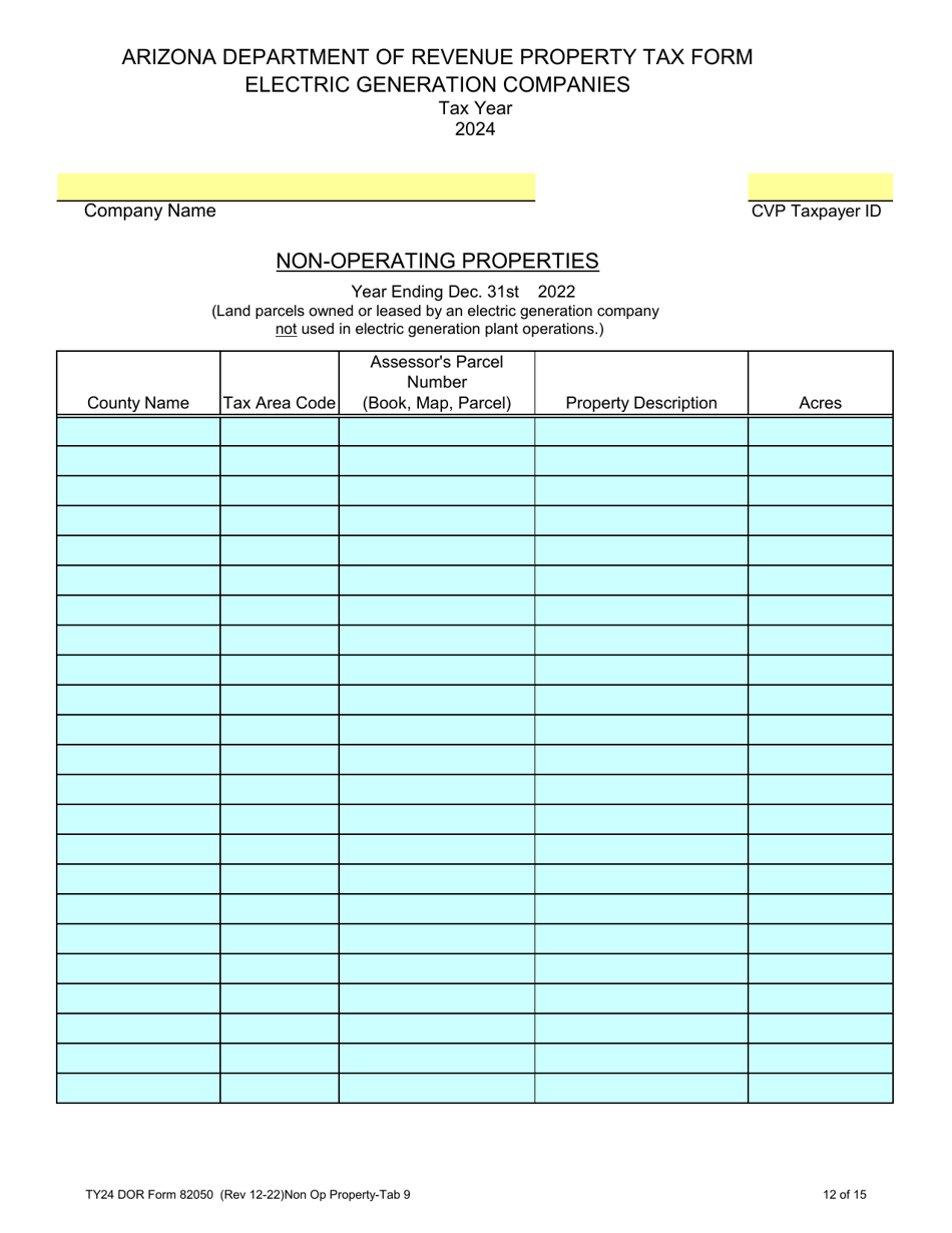 Form 82050 Electric Generation Companies Property Tax Form - Arizona, Page 12