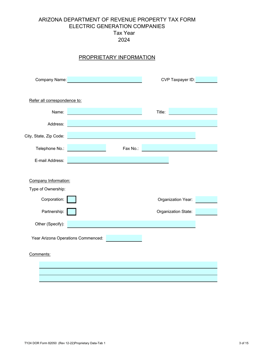 Form 82050 Electric Generation Companies Property Tax Form - Arizona, Page 3