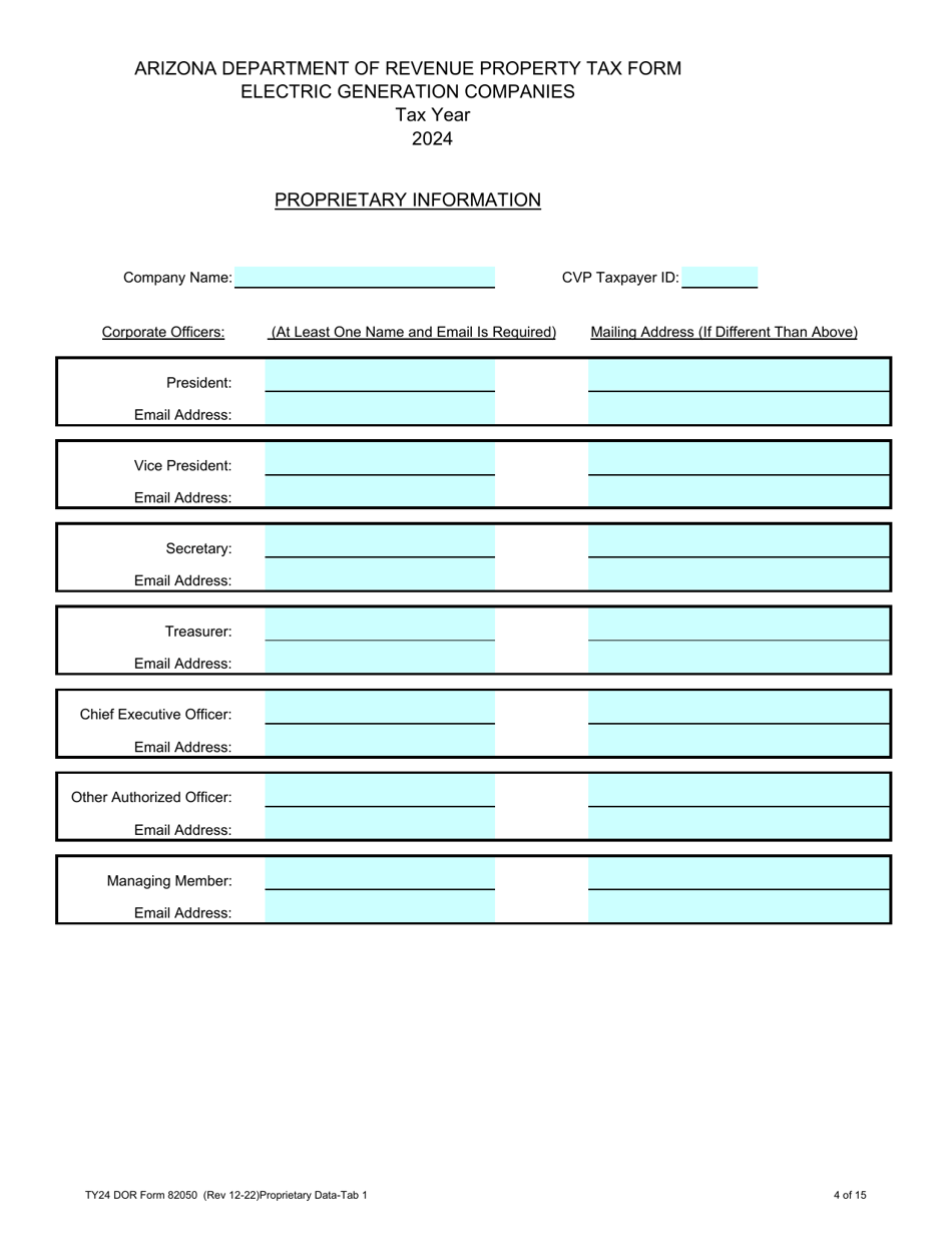 Form 82050 Electric Generation Companies Property Tax Form - Arizona, Page 4