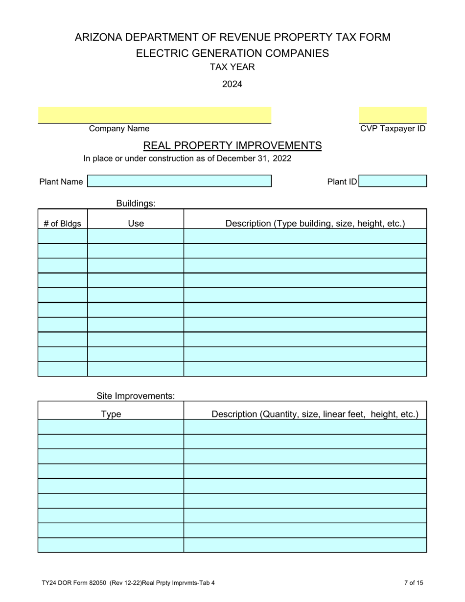Form 82050 Electric Generation Companies Property Tax Form - Arizona, Page 7