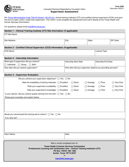 Form 3260 Supervision Assessment - Texas