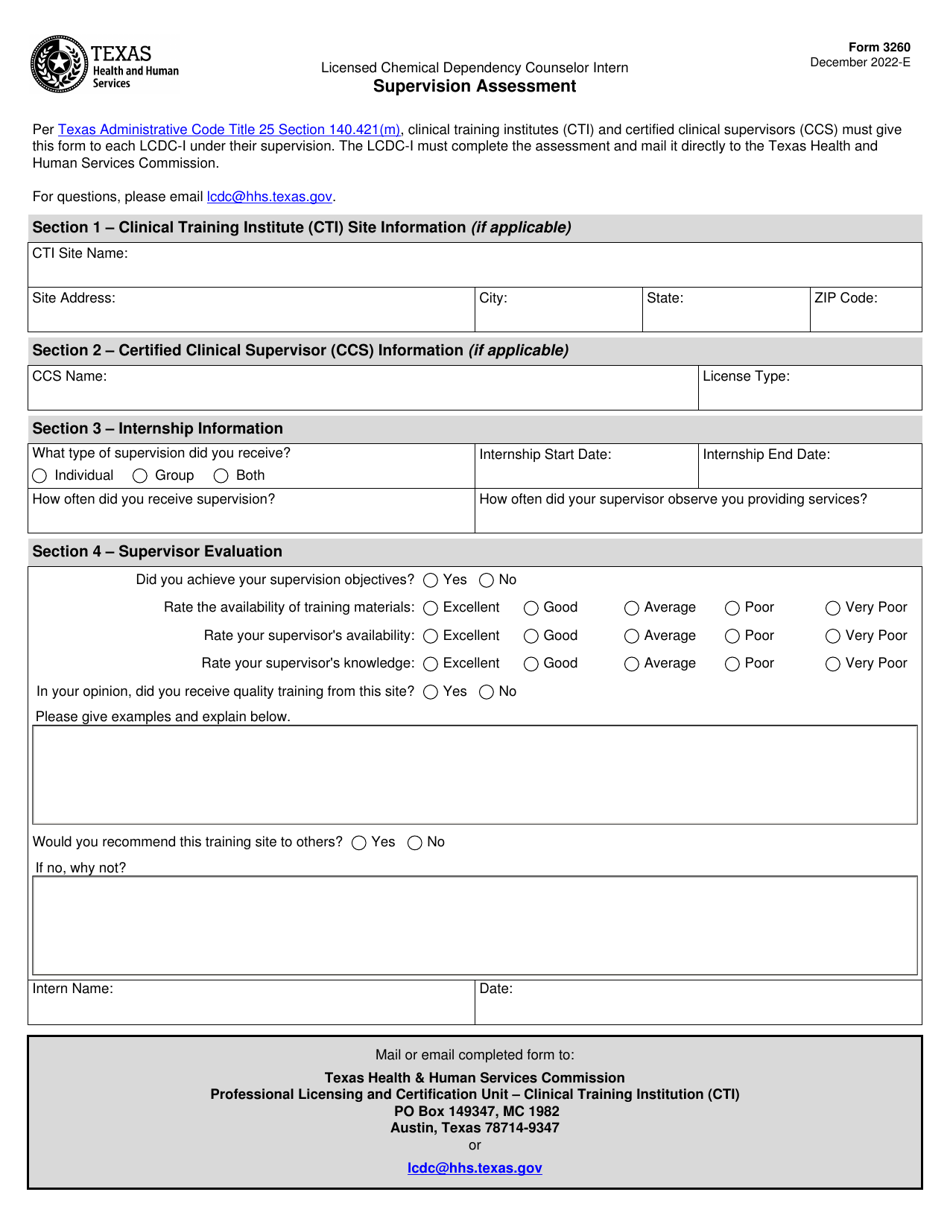 Form 3260 Supervision Assessment - Texas, Page 1