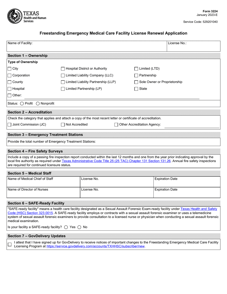 Form 3224 Download Fillable PDF or Fill Online Freestanding Emergency