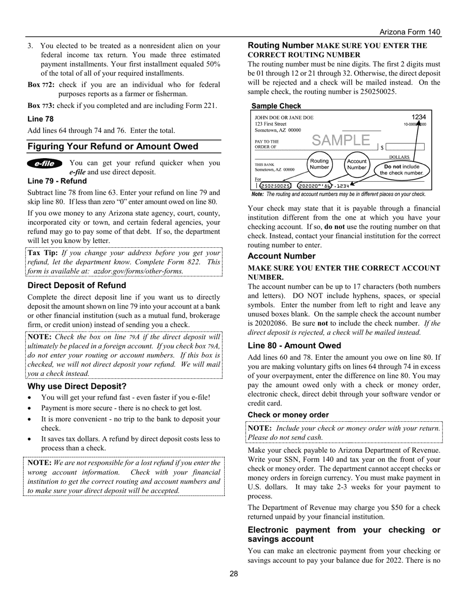 Instructions for Arizona Form 140, ADOR10413 Resident Personal Income Tax Form - Arizona, Page 28