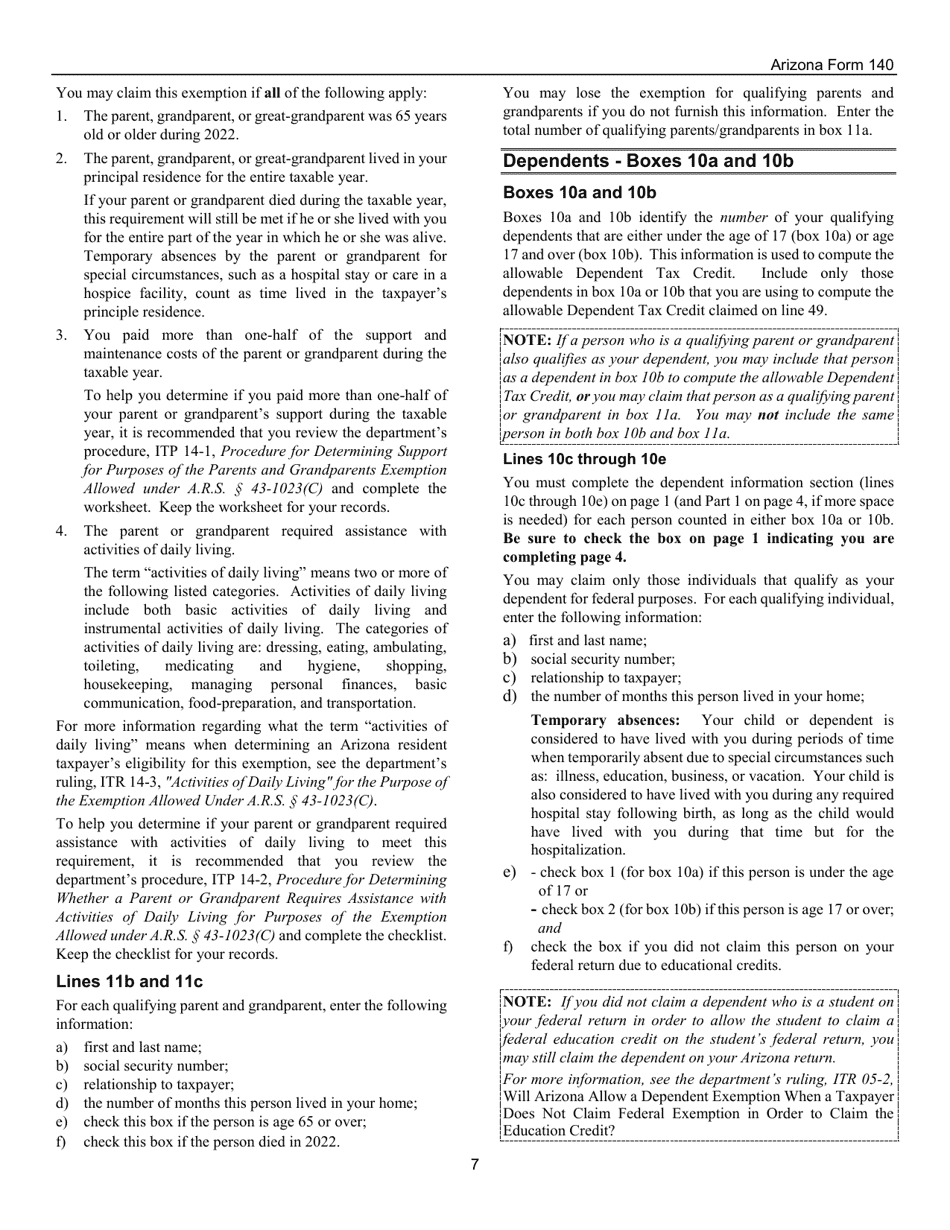 Instructions for Arizona Form 140, ADOR10413 Resident Personal Income Tax Form - Arizona, Page 7