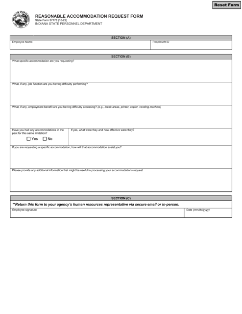 Form State57178 Reasonable Accommodation Request Form - Indiana