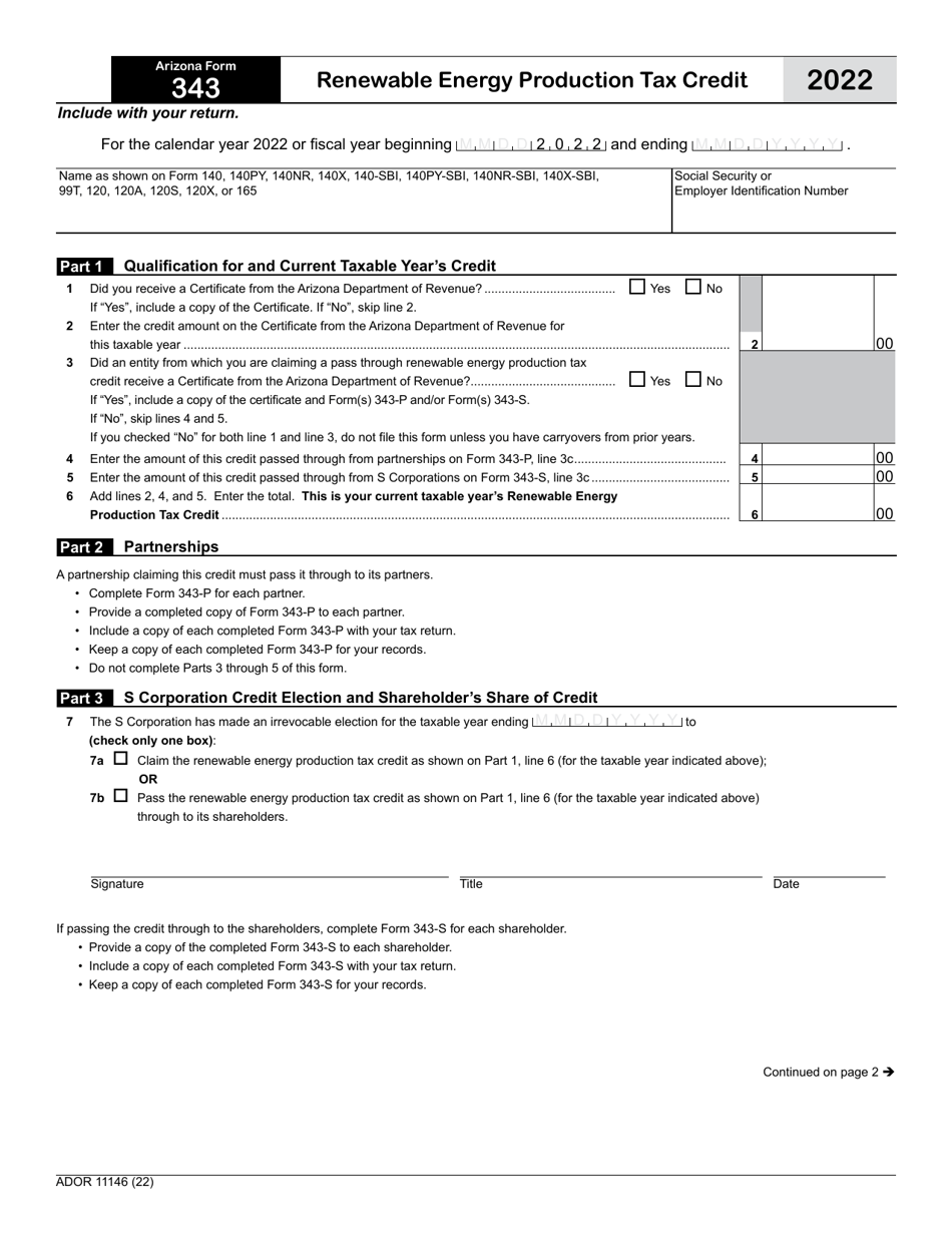 Arizona Form 343 (ADOR11146) Download Fillable PDF or Fill Online ...