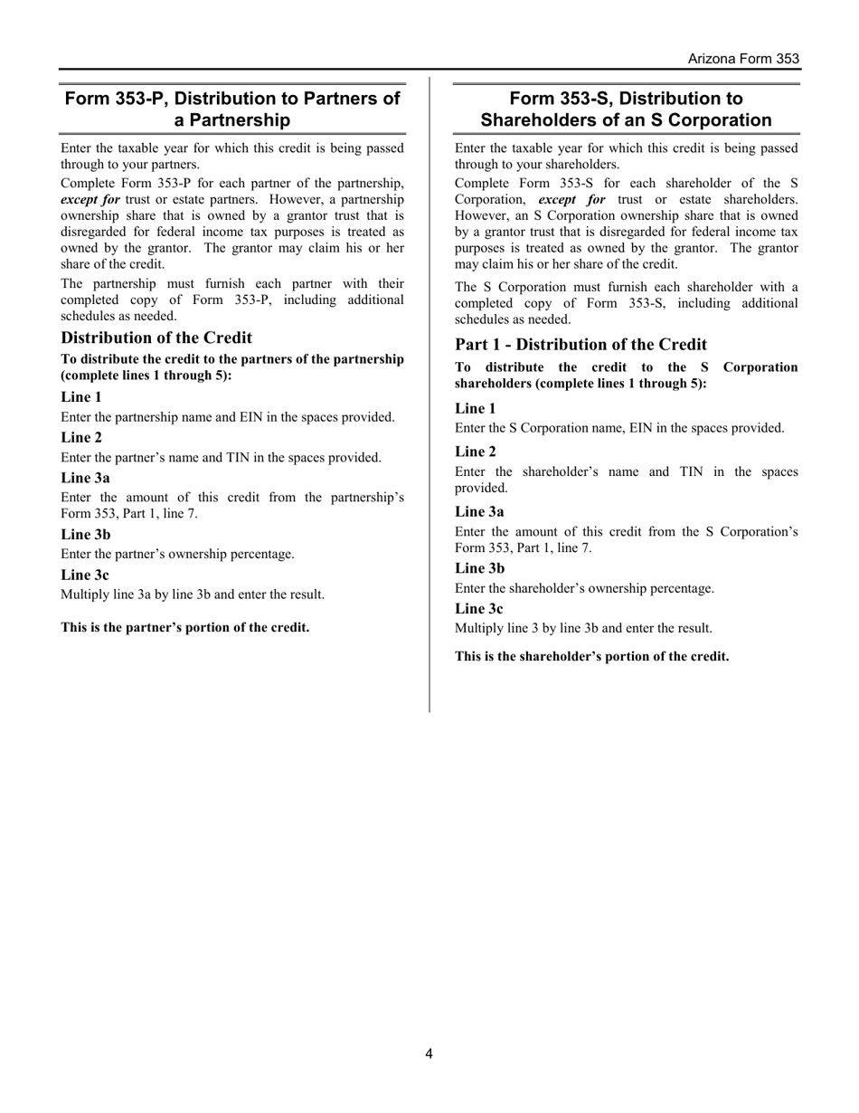Instructions for Arizona Form 353, ADOR11394 Healthy Forest Production Tax Credit - Arizona, Page 4