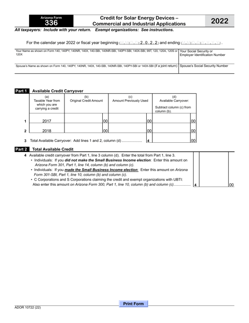 Arizona Form 336 (ADOR10722) 2022 Printable Pdf