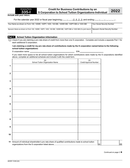 Arizona Form 335-I (ADOR11239) 2022 Printable Pdf
