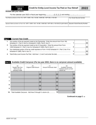 Arizona Form 355 (ADOR11417) Credit for Entity-Level Income Tax Paid on Your Behalf - Arizona