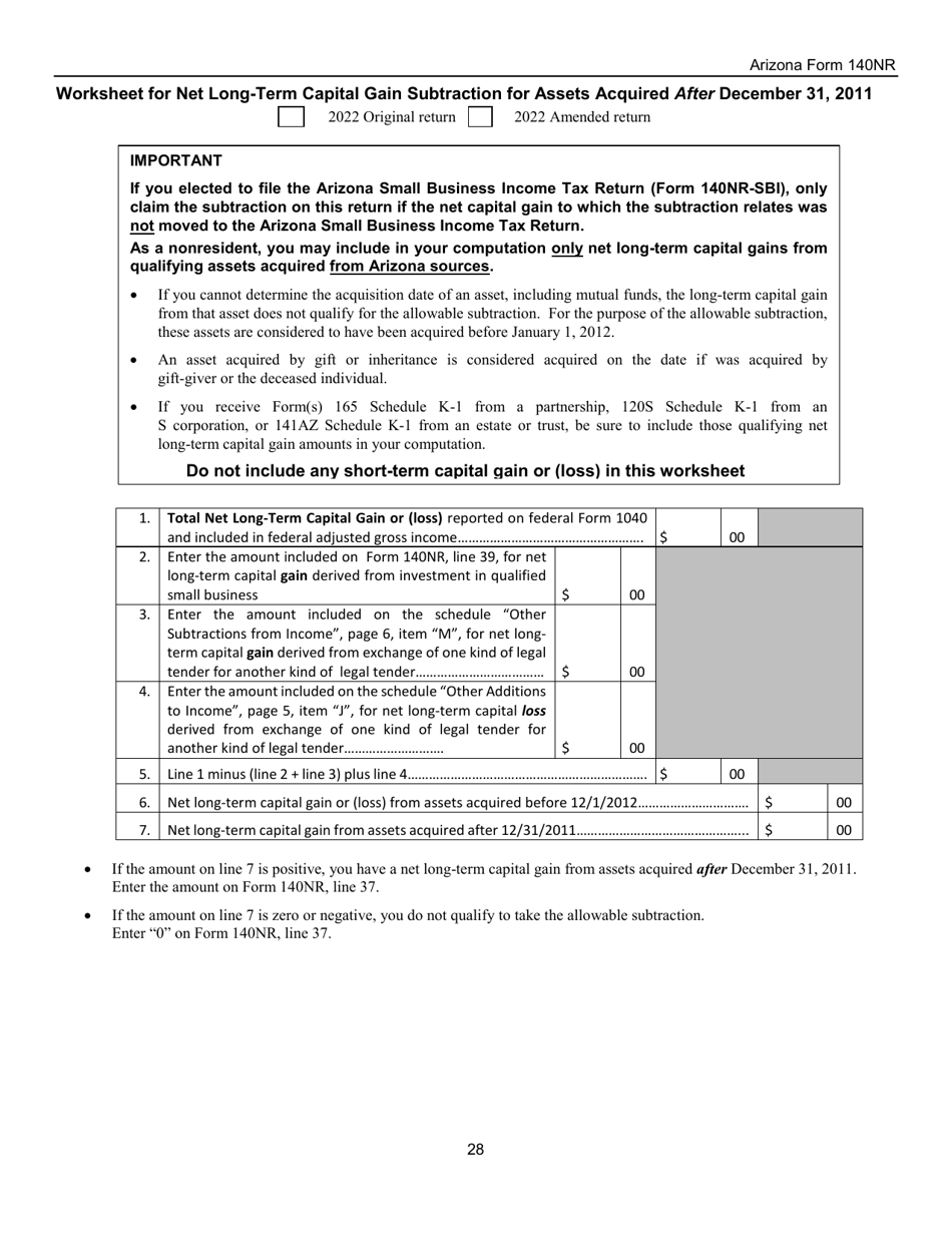 Download Instructions For Arizona Form 140nr Ador10413 Nonresident Personal Income Tax Return 5840