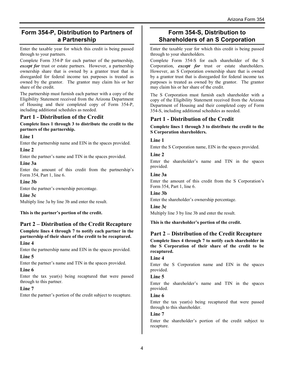 Instructions for Arizona Form 354, ADOR11397, Arizona Form 354-P, ADOR11398, Arizona Form 354-S, ADOR11399 - Arizona, Page 4