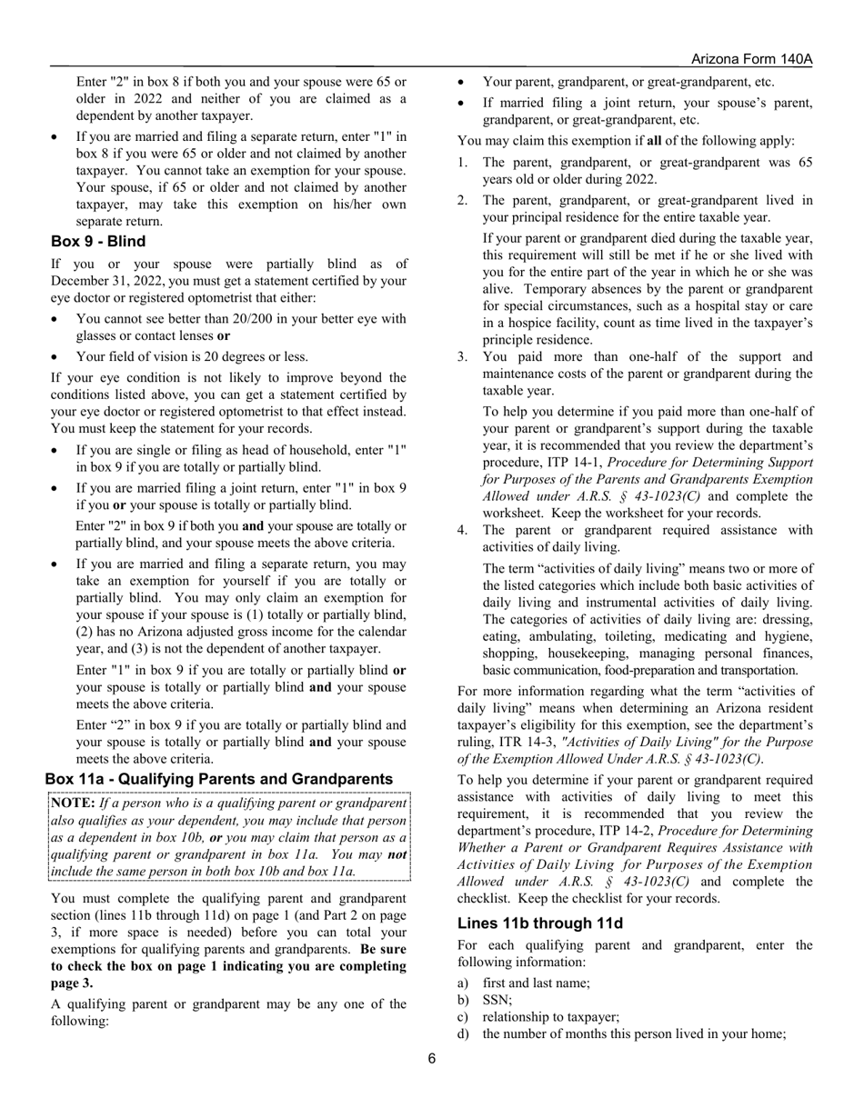 Instructions for Arizona Form 140A, ADOR10414 Resident Personal Income Tax Return (Short Form) - Arizona, Page 6